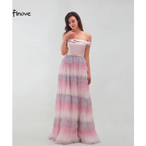 Finove Prom Dress 2020 Long New Chic Tiered Skirt Sexy Off The Shoulder Strapless Straight Formal Party Woman Dresses Vestido de