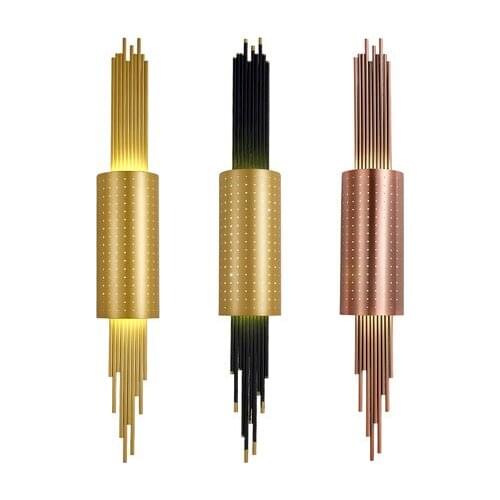 Post-Modern Golden Pipe Platinum Carved Shade Iron Plated Wall Lamp with 3 Pieces G9 LED Bulbs Up Down RGB Delicate Bedside Lamp