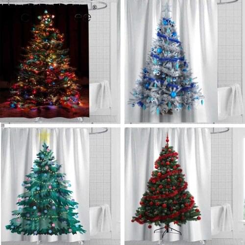 Christmas Shower Curtain Printed Happy New Year Santa Claus Red Waterproof Curtains for Shower Bathroom Toilet Home Decor