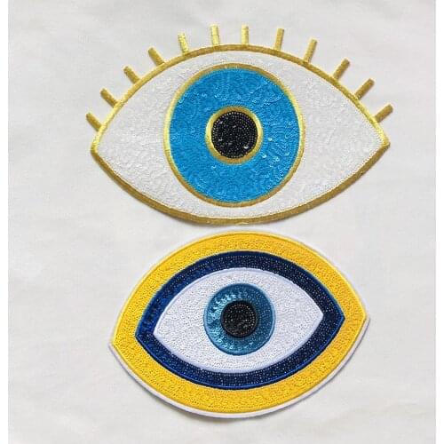 Evil Eye Sequined Patches Hamsa Hand Sew Iron On Hole Patch Applique DIY Badge Middle East Good Luck