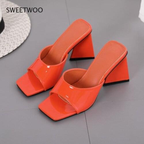 Sculpture Heeled Triangle Heel Women Green Plus Size Sandals High-Heeled Slippers Ladies Slip On Mules Party Nightclub Slippers