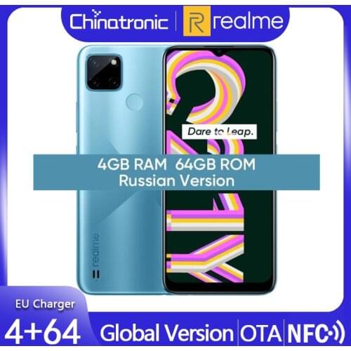 Realme C21 4GB 64GB Global Version Android 10 Mobile Phone 6.5"HD Helio G35 5000mAh 13MP AI Triple Camera 10W EU Charger 3-Card