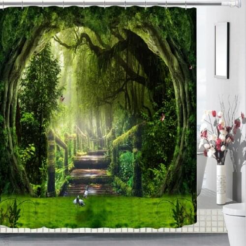 Green plant 3D printing Pattern Modern Polyester Waterproof Mildew Shower Home Decoration Curtain Bathroom Curtain