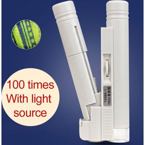 100X Double Tube Magnifier Student Outdoor Classroom Teaching Experiment Microscope Led Lamp Magnifying Glass with Leather Case
