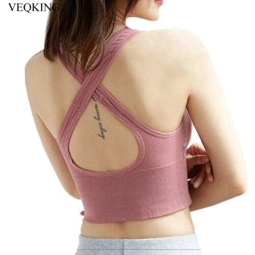VEQKING Cross Back Lace Sports Bra,Women Beautiful Back Sleep Wrapped Chest Workout Tube Top,Padded Yoga Tank Top Workout Bras