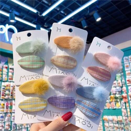 Baby Girls Plush Hair Pins Plaid Print Hair Accessories Set Hair Clips Hair Grips Hair Styling Tools Ins Barrettes Hair Grips