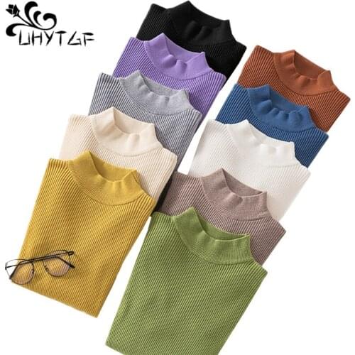 UHYTGF Autumn winter sweater Women Knitted inside slim pullover Female sweater long-sleeved warm stretch short sweaters lady 651