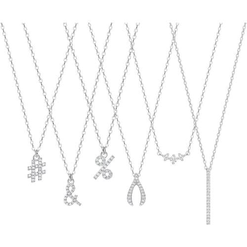 Fashion Real 925 Sterling Silver Wishing Bone Lucky Symbol Spark Pendant Necklace Clavicle Chain Women Girls Fine Jewelry