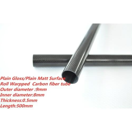 1pcs 9 MM OD x 8MM IDx500MM Carbon Fiber Tube/Pipe 3k 100% full carbon, (Roll Wrapped) Quadcopter Hexacopter Model DIY 9*8