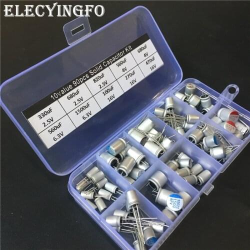 10values 90pcs solid capacitor assorted kit 2.5V/4V/6.3V/16V 100uF 270uF 330uF 470uF 560uF 680uF 1500uF with box