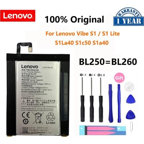 100% Original BL250 2700mAh For Lenovo VIBE S1 S1c50 S1a40 BL260 VIBE S1Lite S1La40 Battery Rechargeable Phone Batteries Bateria