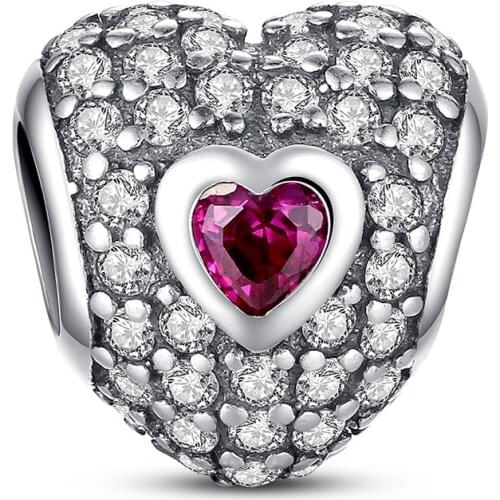 100% 925 Sterling Silver Dazzling Heart-Shaped Charm Fit Bracelet with Purple Cubic Zirconia Jewelry Making