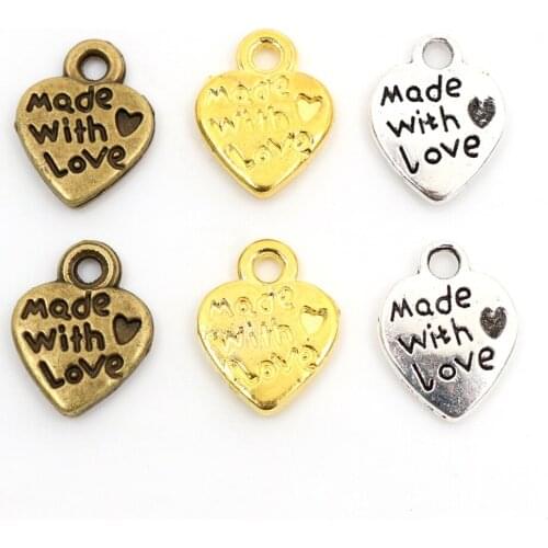 12x10mm 30pcs Antique Silver Plated and Bronze and Gold Colors Plated Heart Handmade Charms Pendant:DIY for bracelet necklace