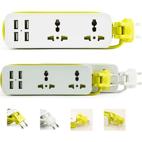 2 Round Pin EU RUS Plug Power Strip Switch US UK 1.5M Cable Universal Outlets 4 USB Electrical Extension Cord Socket