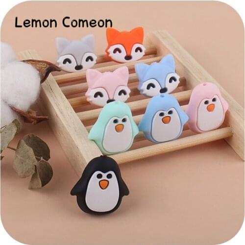50Pcs Loose Mini Teething Beads Penguin Unicorn Cartoon Car Ice Cream Fox Food Grade Baby Teether Rodent Nursing Mom Necklace