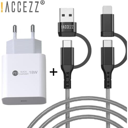 !ACCEZZ 60W USB PD Cable Type C to Lighting Charging For iPhone 12 Samsung Universal 4 in 1 Fast Charger For MacBook Data Cables