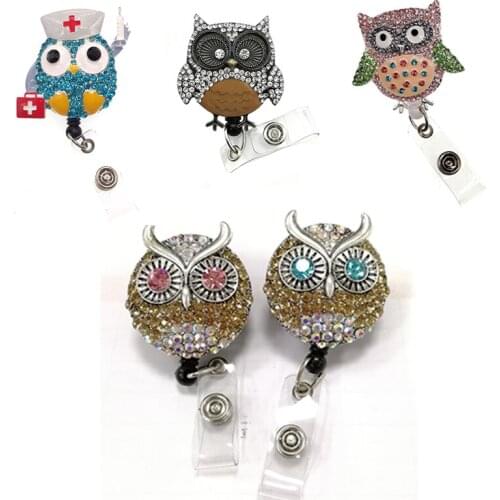 10pcs/lot Rhinestone Animal Owl Medical Nurse Badge Holder