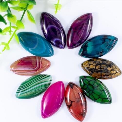 Rainbow Stripe Dragon Veins Oval CAB Cabochons Stone Jewelry Supplies 20*40mm 10Pcs Women DIY Charms Beads For Jewelry Making