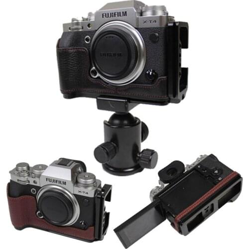 Genuine leather Quick Release L Plate Grip Half Bottom Case For FUJI XT4 XT-4 Base L-Bracket Body Cover