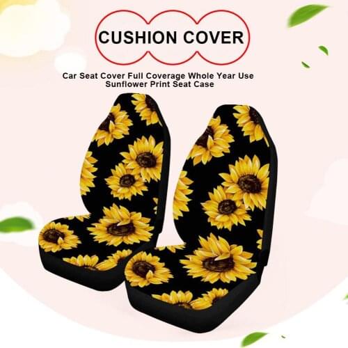 Car Front Seat Cover Full Coverage Whole Year Use Sunflower Print Seat Case Breathable Comfortable Wear-resistant