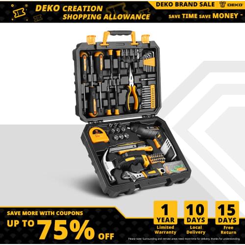 DEKO Hand Tool Kit with Plastic Tool box Storage Case Socket Wrench Screwdriver Knife edc. Woodworking tools