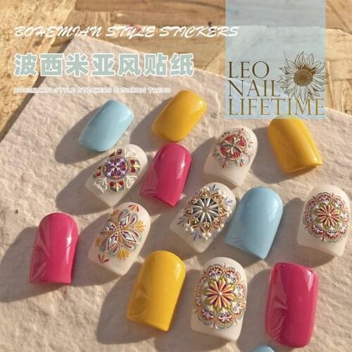New Design Bohemia Style Nail Art Stickers Retro Ethnic Relief Master Cooperation Model Japanese Soft ColorManicure Decoration
