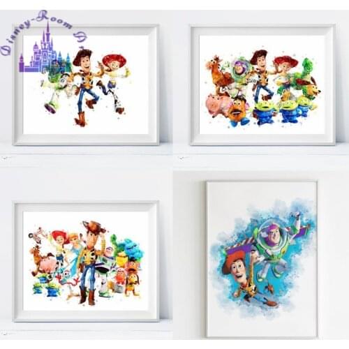 Disney Cartoon Toy Story Canvas Painting Art Wall Watercolor Toy Story Buzz Lightyear Poster Nursery Baby Room Decor Birthday