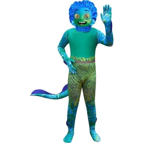 Halloween Costume For Teenage Boy Girl Luca Jumpsuit Set 2022 Children Fish Print Romper+Hat 2PC Outfit Kid Cpsplay Cloth