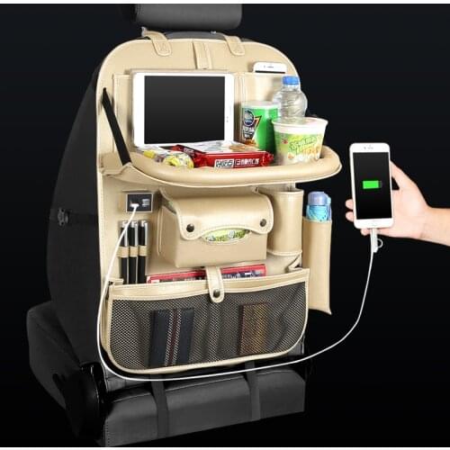 4 USB Charger Phone Pad Chair Storage Car Back Seat Bag Folding Table Organizer Bags Pocket Box Travel Stowing Tidying