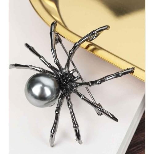 Hoogwaardige Zwarte Spider Strass Parel Insect Broche Geschenken Mannen Accessoires Koreaanse Mode Persoonlijkheid Sieraden