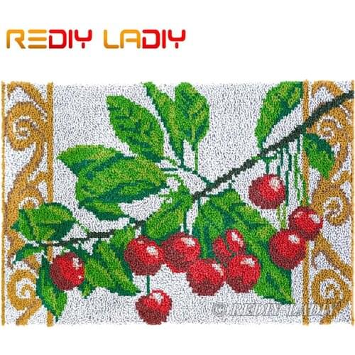 Latch Hook Kits Cherry Branch DIY Carpet Rug Lush Tapestry Kits Chunky Yarn Knitted Floor Mat Crochet Cushion Crafts 85*58cm