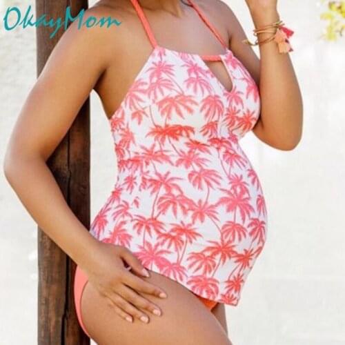 OkayMom 5XL Maternity Swimwear Clothing Sexy Pink Flora Two Pieces Swimming Suits For Pregnant Pregnancy Wear Beach Bathing Suit