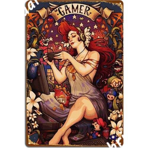 Gamer Girl Nouveau Metal Plaque Poster Retro Club Party Wall Decor Bar Cave Tin Sign Posters