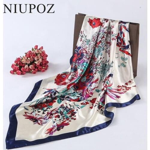 Fashion Design Square Silk Scarf Women Foulard Flower Bandana Ladies Shawl Hijab Elegant Headband Ring Scarf 90*90cm M207