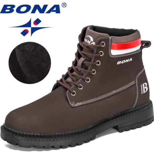 BONA 2021 New Designers Fashion Nubuck Leather Sneakers Man Plush Snow Shoes Men Warm Outdoor Ankle Boots Classic Mansculino