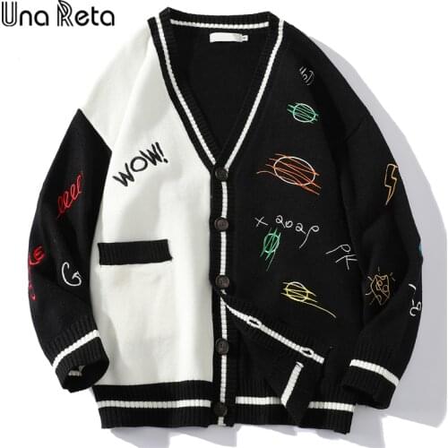Una Reta Harajuku Cardigan Sweater Winter Mens Coat New Streetwear Casual Loose Single-breasted Sweater Embroidery Cardigan Men