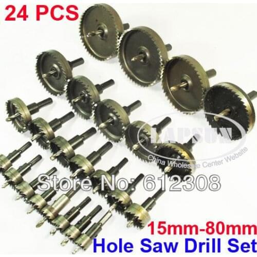 24pc 15-80mm HSS Hole Saw Tooth Kit High Speed Steel Holesaw Drill Dit Set Hole Cutter For Metal Alloy wood plastic 25mm 50mm