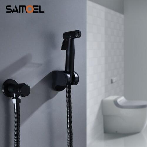 Wall Mount Bathroom Toilet Black Angle Valve With Bidet Stainless Steel Muslim Shattaf SF1053