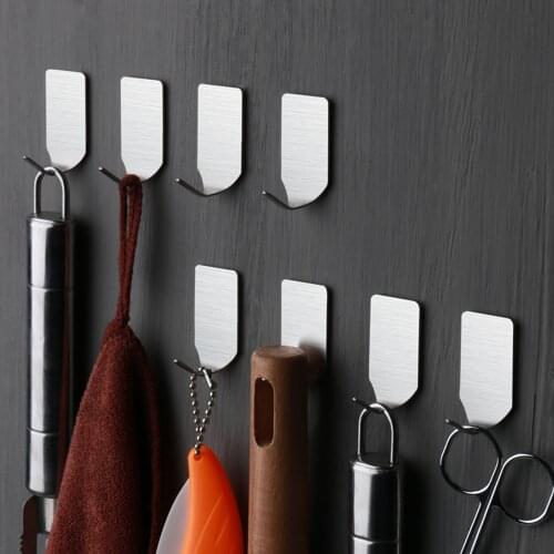 ZUNTO 8PCS/Set 304 Stainless Steel Wall Hook Kitchen Bathroom Bedroom Hanger Towel Hook Coat Rack Self-Adhesive Key Holder Hot