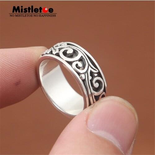 Genuine 100% 925 Sterling Silver Vintage Punk Locomotive Flower Ring For Women Men Fashion Jewelry