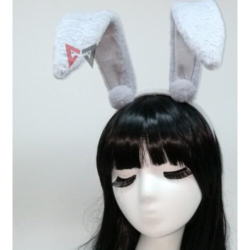 New Rabbit Ears Headwear Hairhoop Gray Fur Ball Monthly Girls' Nozaki-kun Cosplay Stage Performance Prop For Christmas Holiday
