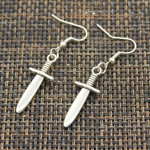 New Fashion Handmade Dagger Ax Tomahawk Sword Police Baton Pestle Pendants Silver Color Earrings For Womens Style