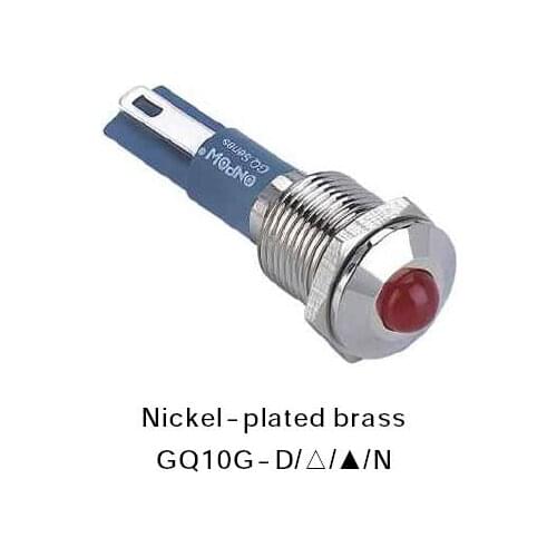 ONPOW 10mm Domed Dot illuminated Nickel plated brass Signal lamp, indicator lamp, indicator light (GQ10G-D/R/6V/N) CE,RoHS