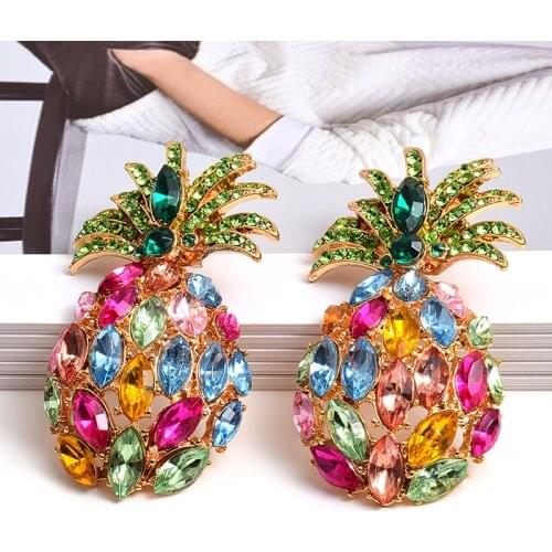 Wholesale Fashion Pineapple-Shaped Colorful Rhinestone Dangle Drop Earrings High-Quality Crystals Jewelry Accessories For Women