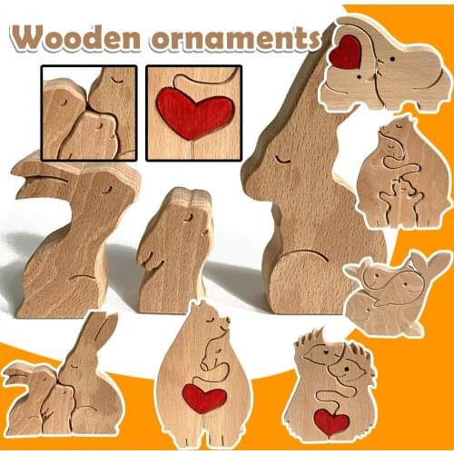 Mothers Day Gift Handmade Wooden Ornaments Animals Rabbits Elephants Heart-shaped Solid Wood Figurines Craft Ornaments 2021
