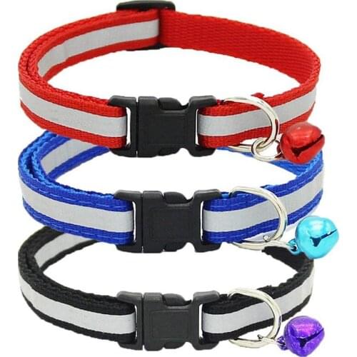 Adjustable Reflective Pet Collar Safety Buckle with Bell for Cat Dog, 3 Pieces, 3 Colors