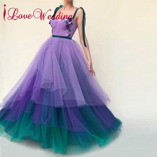 Luxury Prom Dresses Sweetheart Spaghetti Straps Natural Waist Gardient Tulle Skirt Formal Dress Prom