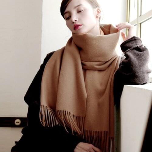 Luxury brand plain Cashmere scarves 100% Wool shawls For women And Men 2020 winter New warm thick Travel blankets tassel scarf