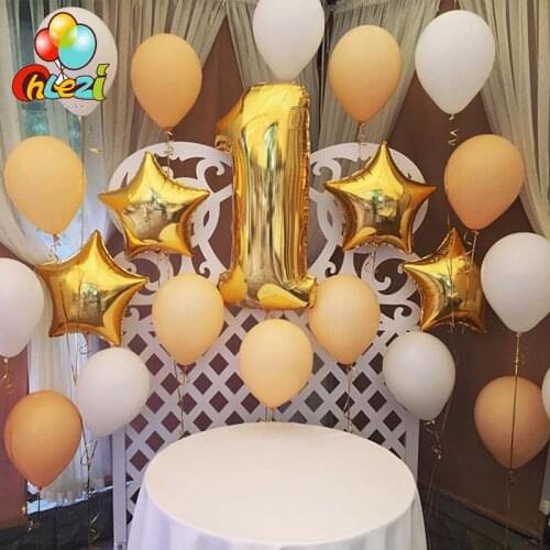 Birthday party Number Champagne Gold 1 2 3 foil helium balloon 25pcs Star latex globos Children Party decorations Baby shower