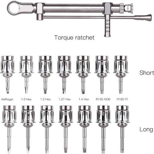 Dental Instrument Screwdriver Tools Dental Implant Torque Wrench Ratchet 10-70NCM with Drivers & Wrench Kit Prosthetic Kit